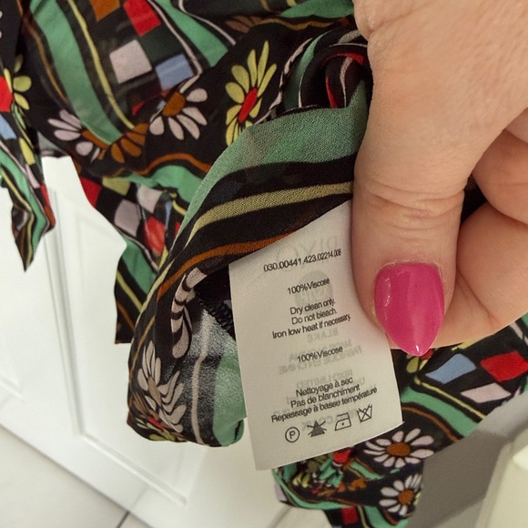 RIXO Blake Blouse Black Retro Stripe Floral Button Down Collar Long Sleeve Shirt - Picture 7 of 8